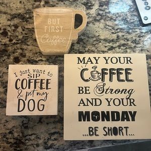3 pack wooden coffee bar signs